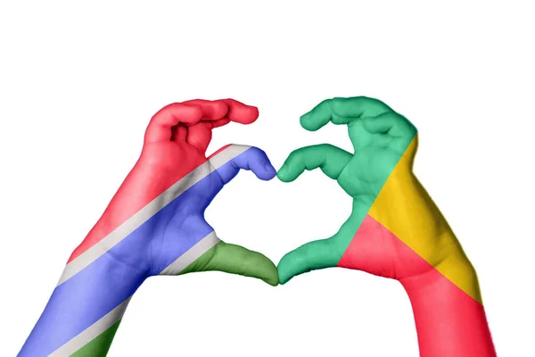 Gambia Benin Heart Hand Gesture Making Heart Clipping Path — Stock Photo, Image