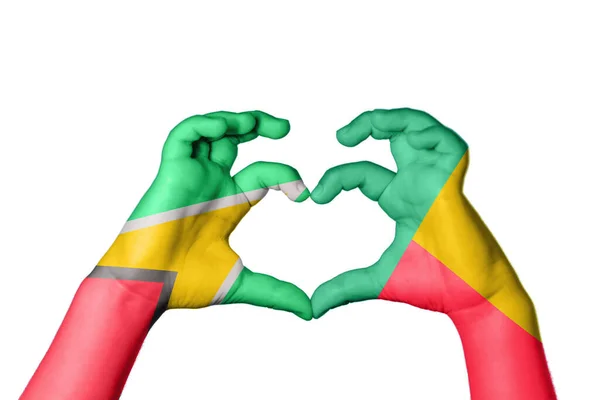 Гайана Бенін Серце Жест Рук Робить Серце Відсікаючи Шлях — стокове фото