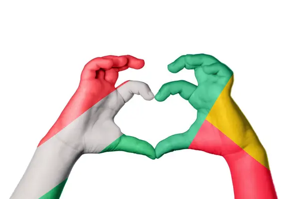 Magyarország Benin Szív Kéz Gesztus Készítő Szív Vágó — Stock Fotó