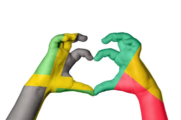 Jamaica Benin Heart Hand Gesture Making Heart Clipping Path — Stock Photo, Image