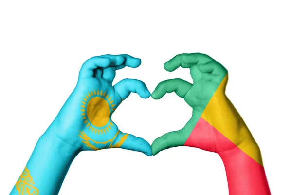 Kazakhstan Benin Heart Hand Gesture Making Heart Clipping Path — Stock Photo, Image