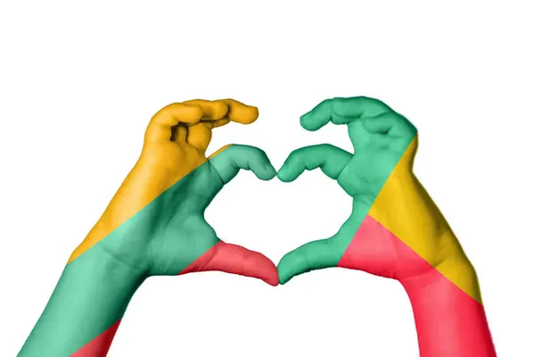 Lituânia Benin Heart Gesto Mão Fazendo Coração Clipping Path — Fotografia de Stock