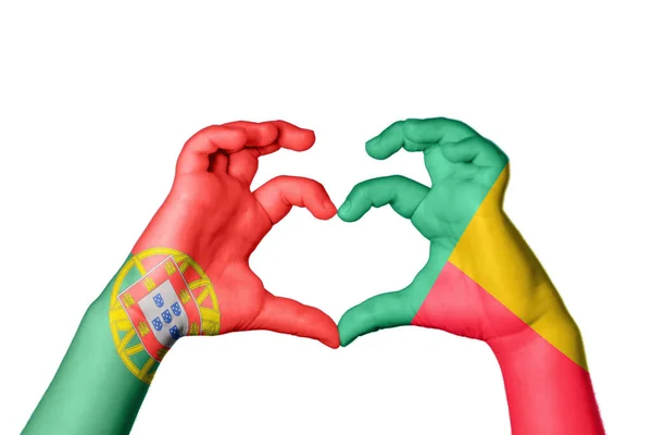 Portugal Benin Heart Hand Gesture Making Heart Clipping Path — Stock Photo, Image