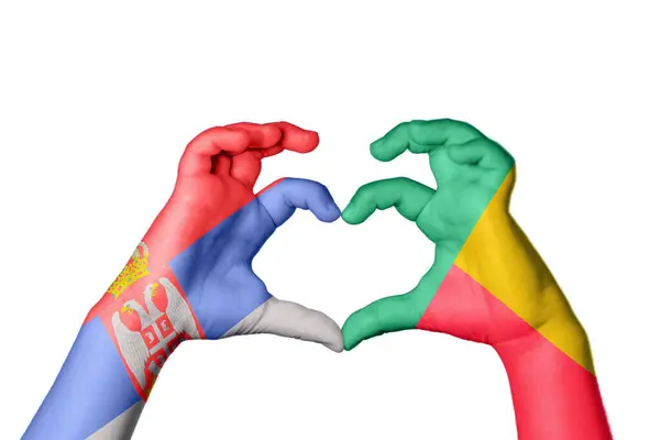 Serbia Benin Heart Hand Gesture Making Heart Clipping Path — Stock Photo, Image
