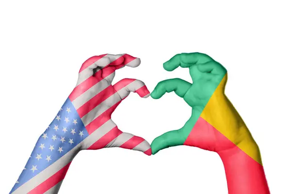 Сполучені Штати Бенін Серце Жест Рук Робить Серце Відсікаючий Контур — стокове фото