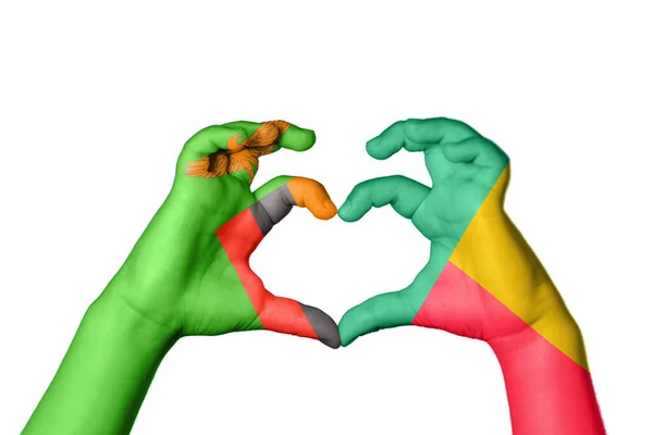 Zambia Benin Heart Hand Gesture Making Heart Clipping Path — Stock Photo, Image