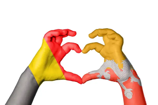 Belgia Bhutan Heart Ręki Gestem Podejmowania Serca Ścieżka Clipping — Zdjęcie stockowe