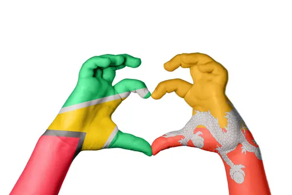 Guyana Bhután Szív Kézmozdulat Készítés Szív Vágás — Stock Fotó
