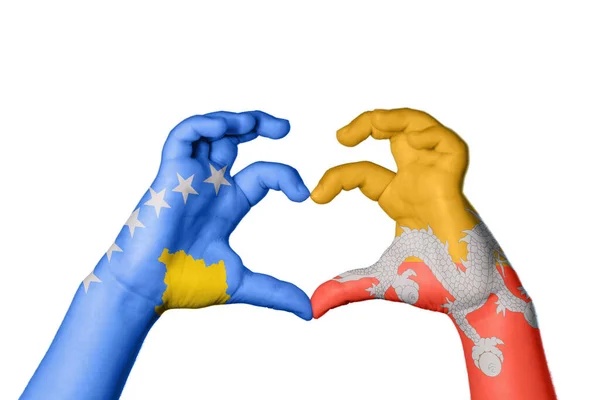 Kosovo Bhutan Heart Hand Gesture Making Heart Clipping Path — Stock Photo, Image