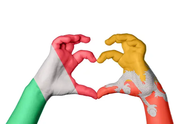 Italy Bhutan Heart Hand Gesture Making Heart Clipping Path — Stock Photo, Image