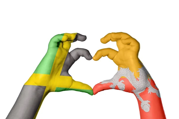 Jamaica Bhután Szív Kézmozdulatkészítés Szív Vágási Útvonal — Stock Fotó