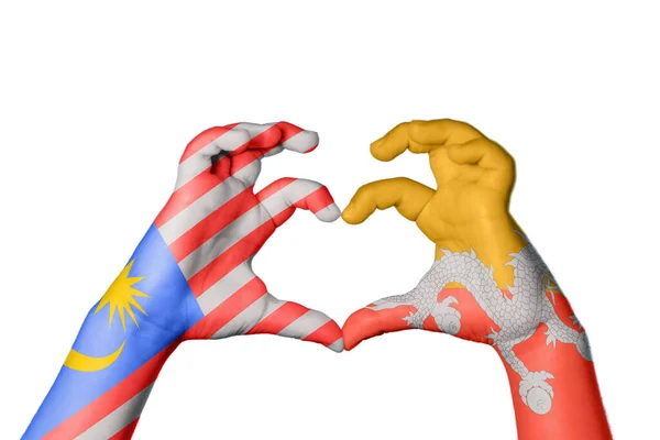 Μαλαισία Μπουτάν Καρδιά Χειρονομία Χέρι Κάνοντας Καρδιά Ψαλιδίζοντας Διαδρομή — Φωτογραφία Αρχείου