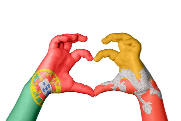 Portugal Bhutan Heart Hand Gesture Making Heart Clipping Path — Stock Photo, Image