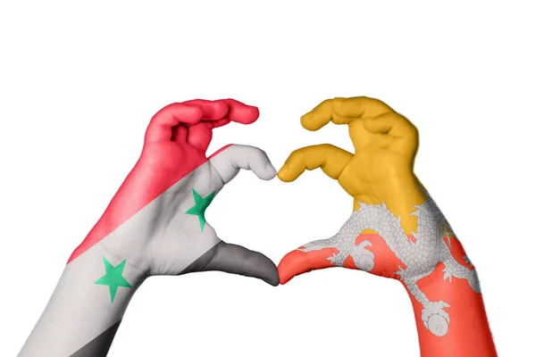 Syria Bhutan Heart Hand Gesture Making Heart Clipping Path — Stock Photo, Image