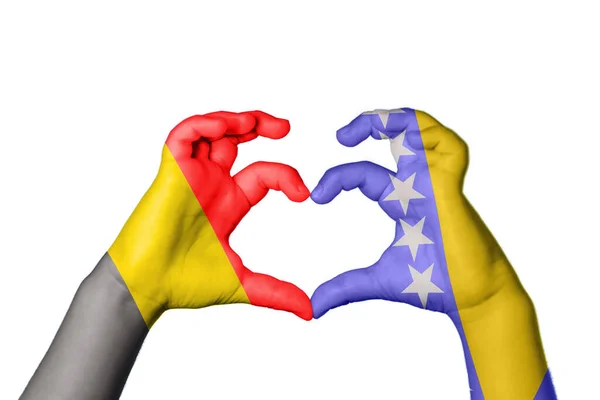 Belgium Bosnia Herzegovina Heart Hand Gesture Making Heart Clipping Path — Stock Photo, Image
