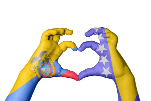 Εκουαδόρ Βοσνία Και Ερζεγοβίνη Καρδιά Χειρονομία Χέρι Κάνοντας Καρδιά Ψαλιδίζοντας — Φωτογραφία Αρχείου