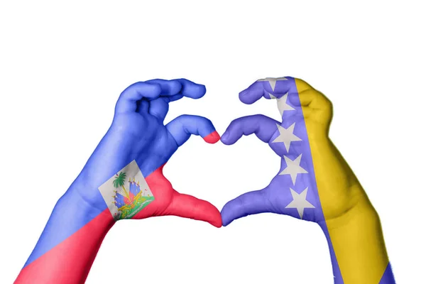 Αϊτή Βοσνία Και Ερζεγοβίνη Καρδιά Χειρονομία Χέρι Κάνοντας Καρδιά Περικοπή — Φωτογραφία Αρχείου