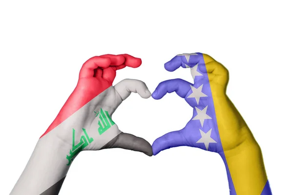 Iraq Bosnia Herzegovina Heart Hand Gesture Making Heart Clipping Path — Stock Photo, Image