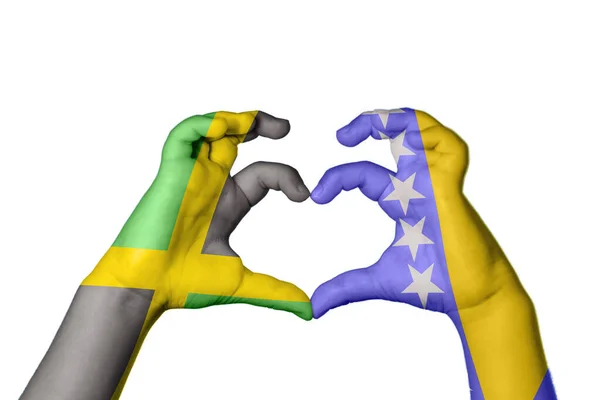 Ямайка Босния Герцеговина Сердце Жест Рукой Решений Сердце Обрезка Пути — стоковое фото