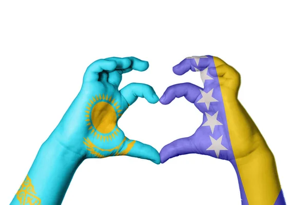 Kazakhstan Bosnia Herzegovina Heart Hand Gesture Making Heart Clipping Path — Stock Photo, Image