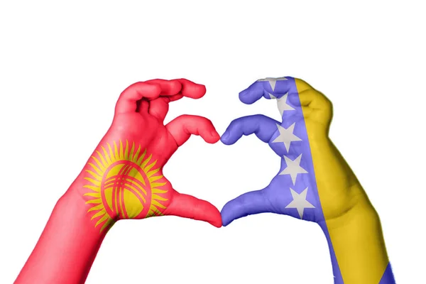 Kyrgyzstan Bosnia Herzegovina Heart Hand Gesture Making Heart Clipping Path — Stock Photo, Image