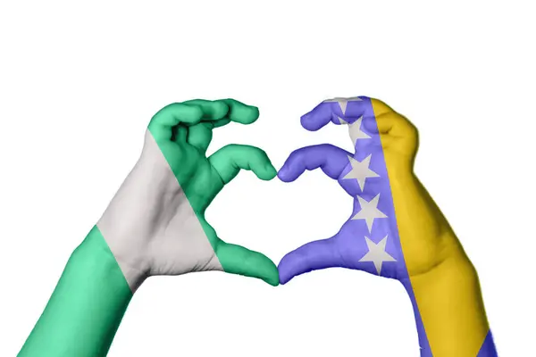 Nigeria Bosnien Und Herzegowina Herz Handgeste Macht Herz Clipping Path — Stockfoto