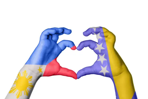 Φιλιππίνες Βοσνία Και Ερζεγοβίνη Καρδιά Χειρονομία Χέρι Κάνοντας Καρδιά Περικοπή — Φωτογραφία Αρχείου