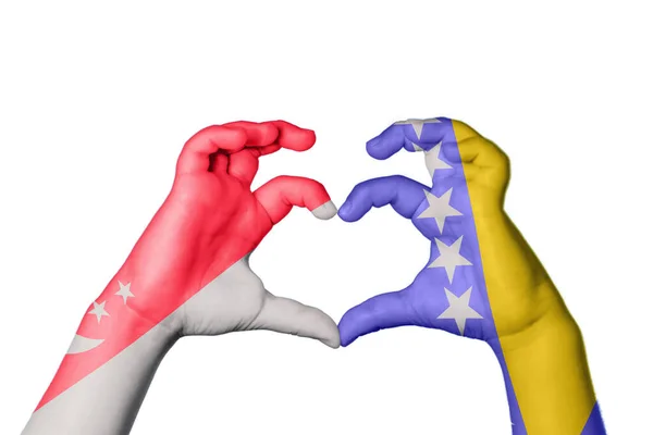 Singapore Bosnia Herzegovina Heart Hand Gesture Making Heart Clipping Path — Stock Photo, Image
