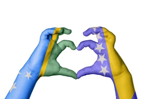所罗门群岛波斯尼亚和黑塞哥维那心脏 手举着手 制造心脏 开辟道路 — 图库照片