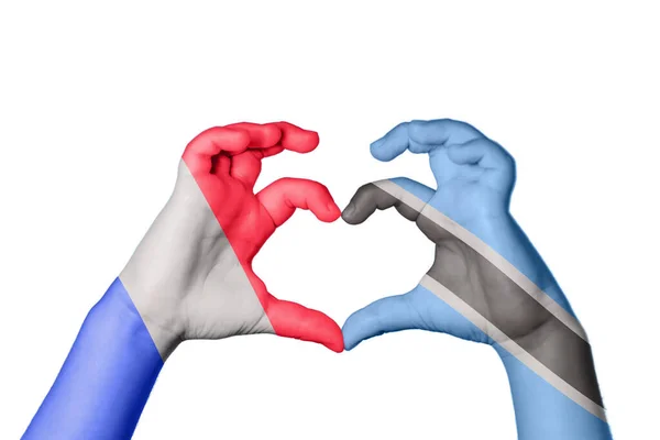 Frankrike Botswana Heart Hand Gest Att Göra Hjärta Klippning Vägen — Stockfoto