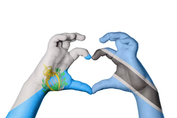圣马力诺博茨瓦纳心脏 手手势制造心脏 收割路径 — 图库照片