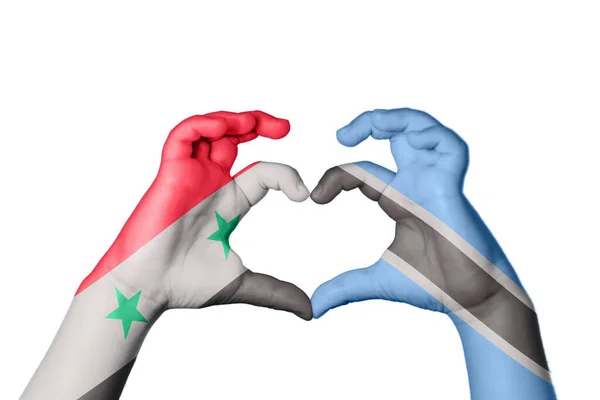 Syria Botswana Heart Hand Gesture Making Heart Clipping Path — Stock Photo, Image