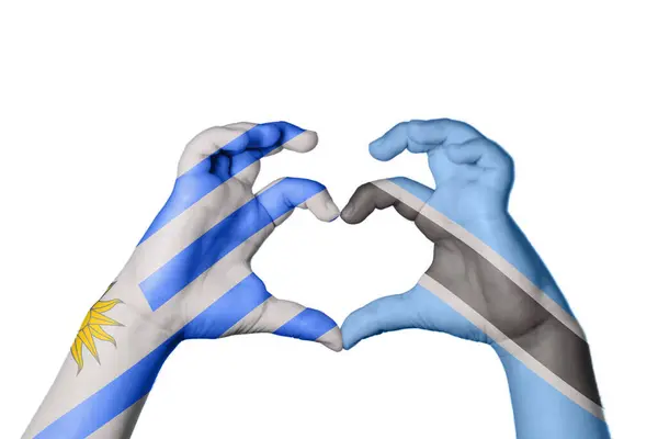 Ουρουγουάη Μποτσουάνα Καρδιά Χειρονομία Χέρι Κάνει Καρδιά Ψαλίδισμα Διαδρομή — Φωτογραφία Αρχείου