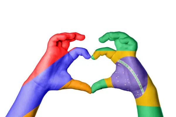 Armenien Brasilien Herz Handbewegung Die Herz Macht Clipping Path — Stockfoto