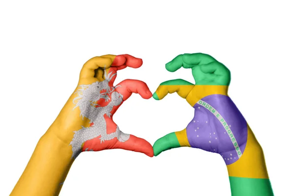 Bhutan Brazil Heart Hand Gesture Making Heart Clipping Path — Stock Photo, Image