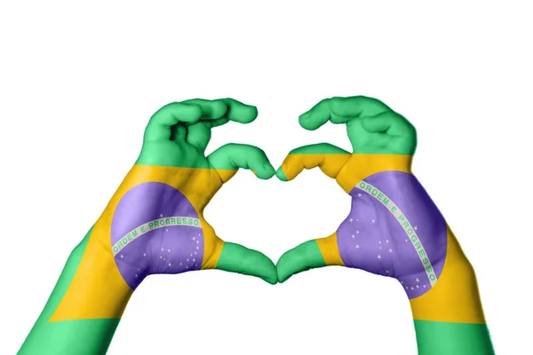 Βραζιλία Καρδιά Βραζιλίας Χειρονομία Χέρι Κάνοντας Καρδιά Ψαλιδίζοντας Διαδρομή — Φωτογραφία Αρχείου