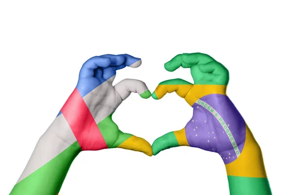 Republika Środkowoafrykańska Brazylia Serce Ręki Gestu Podejmowania Serca Ścieżka Clipping — Zdjęcie stockowe
