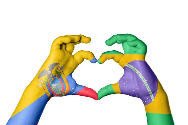 Ekwador Brazylia Serce Gest Ręczny Serca Ścieżka Clipping — Zdjęcie stockowe