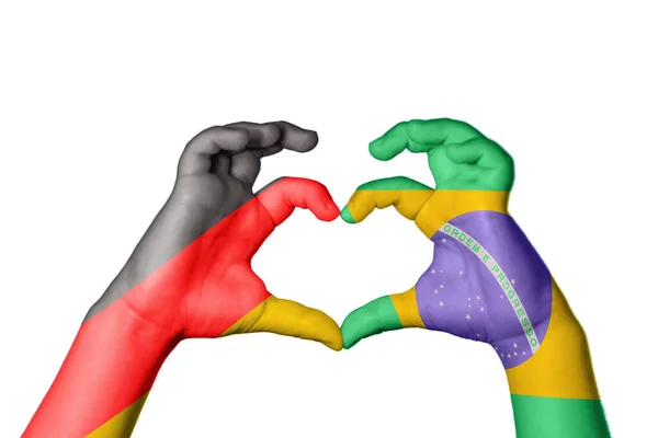 Německo Brazílie Srdce Ruční Gesto Dělat Srdce Ořezávání Stezka — Stock fotografie