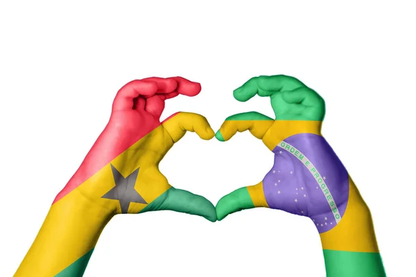 Ghána Brazília Szív Kézmozdulatok Készítése Szív Vágási Útvonal — Stock Fotó
