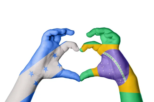 Honduras Brasil Coração Gesto Mão Fazendo Coração Caminho Recorte — Fotografia de Stock