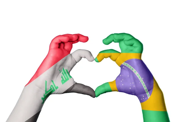Iraq Brazil Heart Hand Gesture Making Heart Clipping Path — Stock Photo, Image