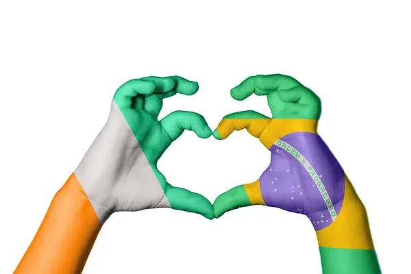 Ivoorkust Brazilië Hart Handgebaar Maken Hart Knippad — Stockfoto