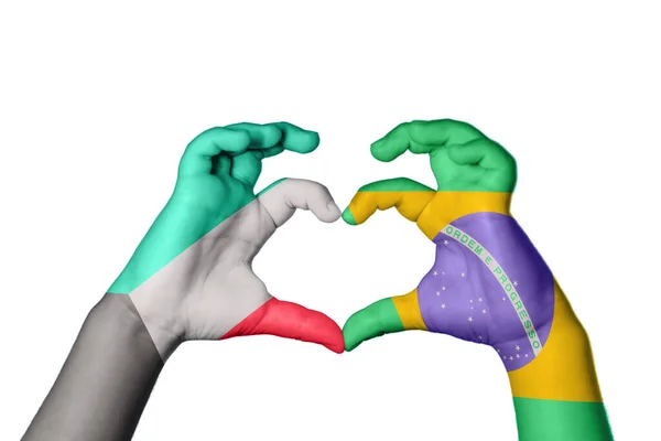 Kuwejt Brazylia Serce Gest Ręczny Serca Ścieżka Clipping — Zdjęcie stockowe