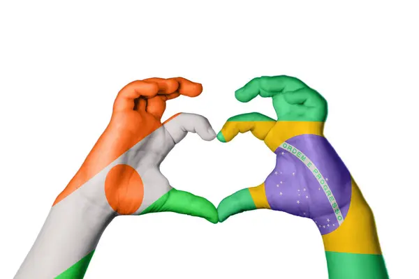 Niger Brazilië Hart Hand Gebaar Maken Hart Knippen Pad — Stockfoto