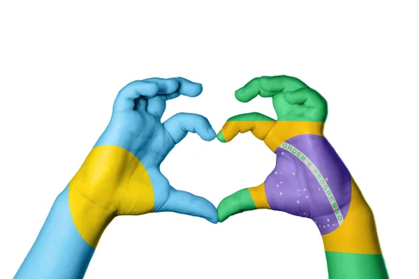 Palau Brazil Heart Ruční Gesto Tvorby Srdce Ořezávání Stezka — Stock fotografie