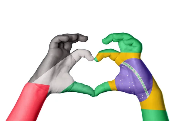 Palästina Brasilien Herz Handgeste Die Herz Macht Clipping Path — Stockfoto