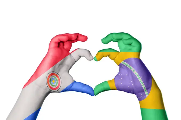 Paraguay Brazil Heart Hand Gesture Making Heart Clipping Path — Stock Photo, Image
