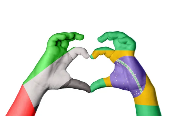 Förenade Arabemiraten Brasilien Hjärta Hand Gest Att Göra Hjärta Klippning — Stockfoto