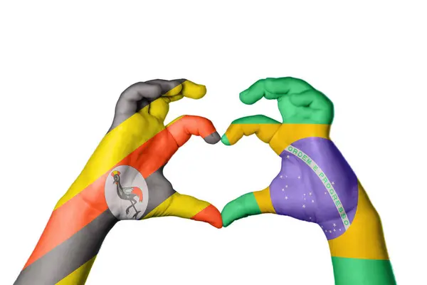 Uganda Brazylia Serce Gest Ręczny Serca Ścieżka Clipping — Zdjęcie stockowe